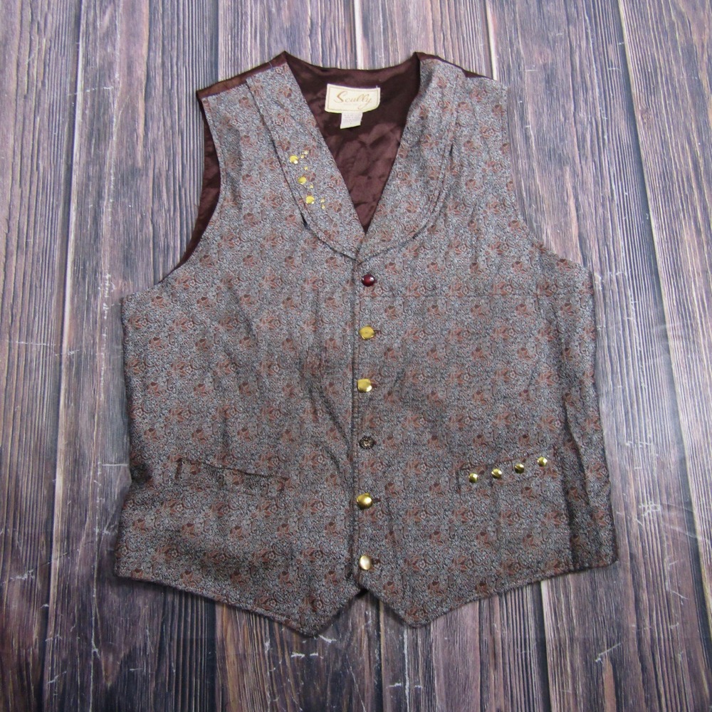 Scully Paisley Vest Women Large Brown Tapestry Western RW071 Notched Lapel